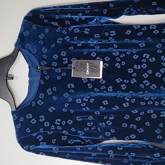 last price drop! DKNY Blue Velvet Layered Dress Crew Neck Velvety Party Dress - Picture 5 of 15